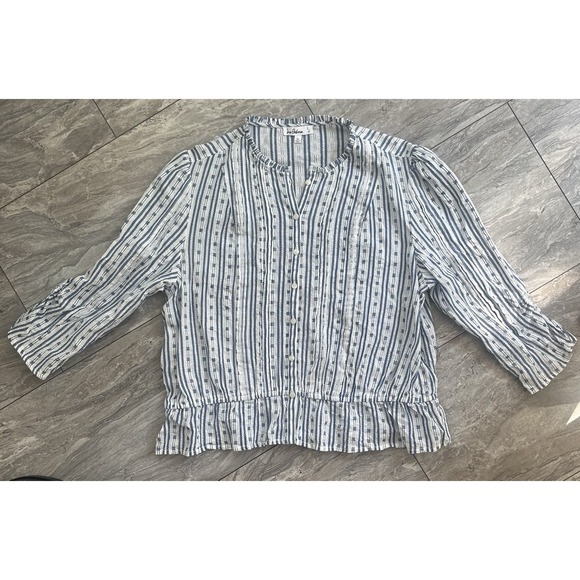 Sam Edelman Tops - Sam Edelman Women's XL Blue White Striped Cotton Ruffle Peplum Blouse